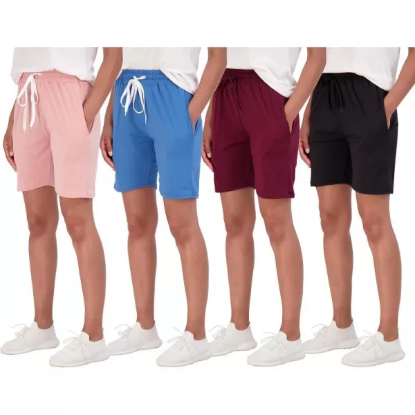 Real Essentials 4 Pack Womens 7 Bermuda Long High Waisted Shorts with Pockets  Workout Athletic Available in PlusStandard Set 6