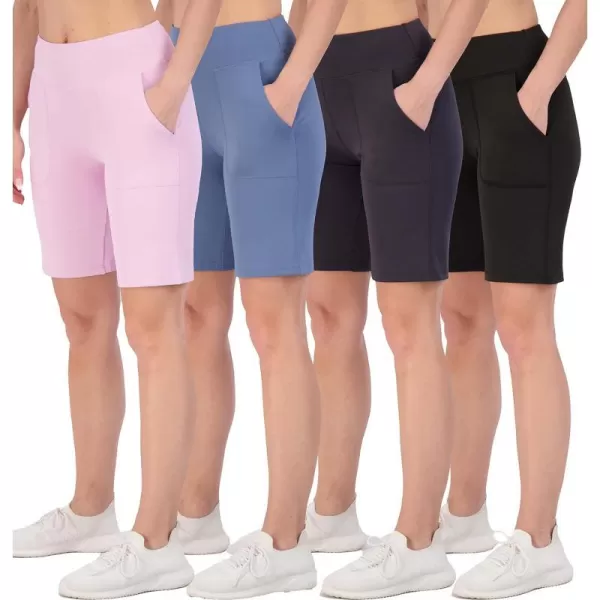 Real Essentials 4 Pack Womens 9 Bermuda Long High Waisted Shorts with Pockets Casual Workout Athletic Available in PlusBermuda Shorts Set 2