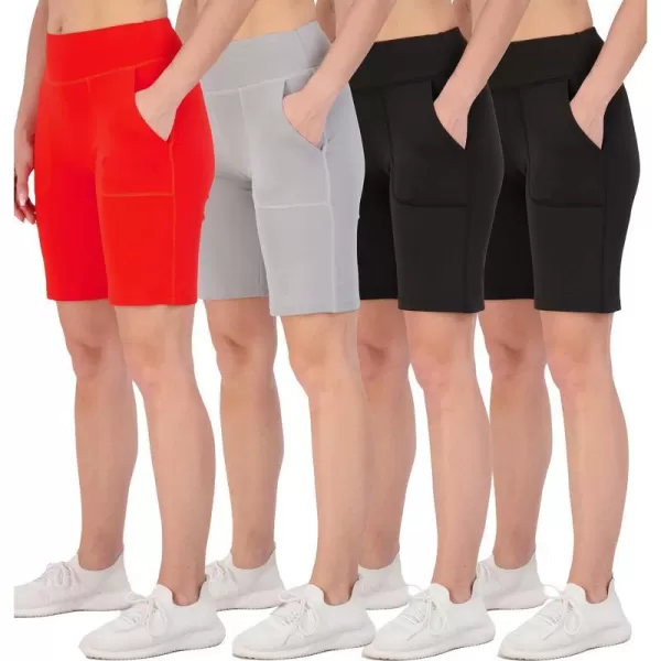 Real Essentials 4 Pack Womens 9 Bermuda Long High Waisted Shorts with Pockets Casual Workout Athletic Available in PlusBermuda Shorts Set 5