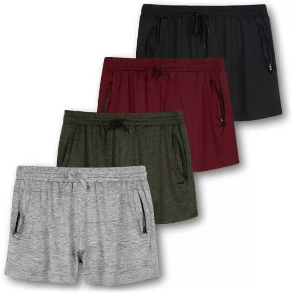 Real Essentials 4 Pack Womens Active Athletic Performance DryFit Shorts with Zipper Pockets Available in Plus SizeSet 1