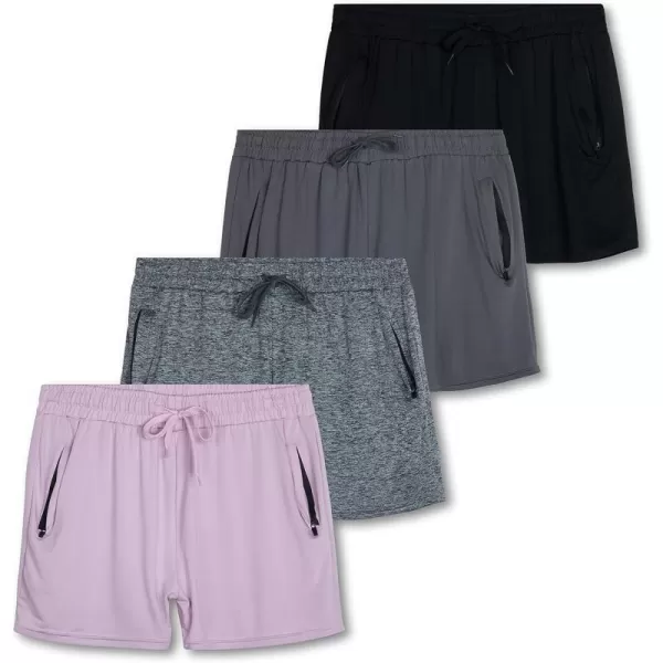 Real Essentials 4 Pack Womens Active Athletic Performance DryFit Shorts with Zipper Pockets Available in Plus SizeSet 11