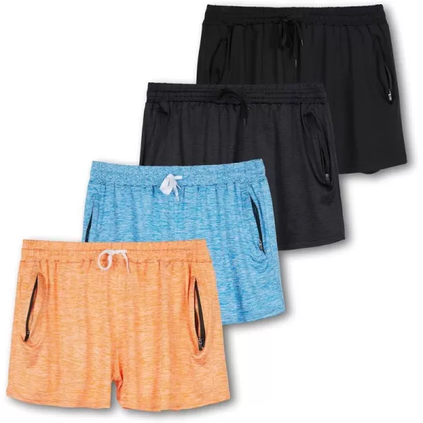 Real Essentials 4 Pack Womens Active Athletic Performance DryFit Shorts with Zipper Pockets Available in Plus SizeSet 2