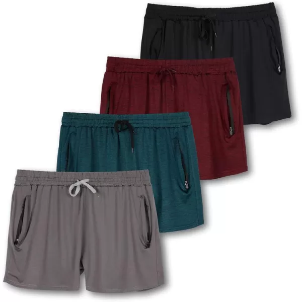 Real Essentials 4 Pack Womens Active Athletic Performance DryFit Shorts with Zipper Pockets Available in Plus SizeSet 5