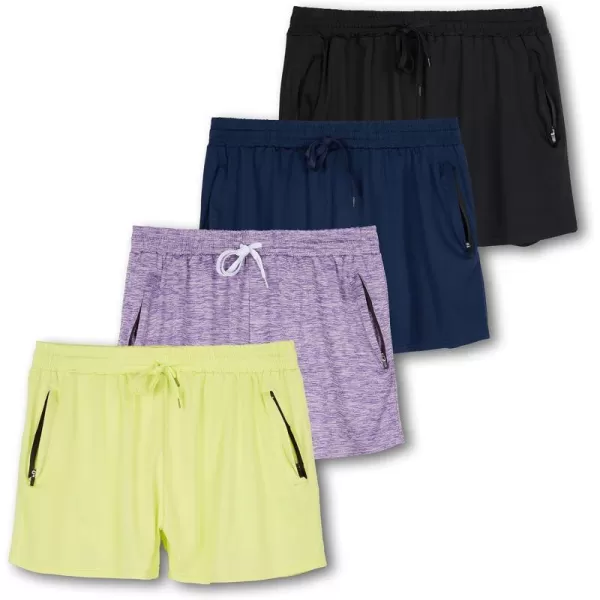 Real Essentials 4 Pack Womens Active Athletic Performance DryFit Shorts with Zipper Pockets Available in Plus SizeSet 6