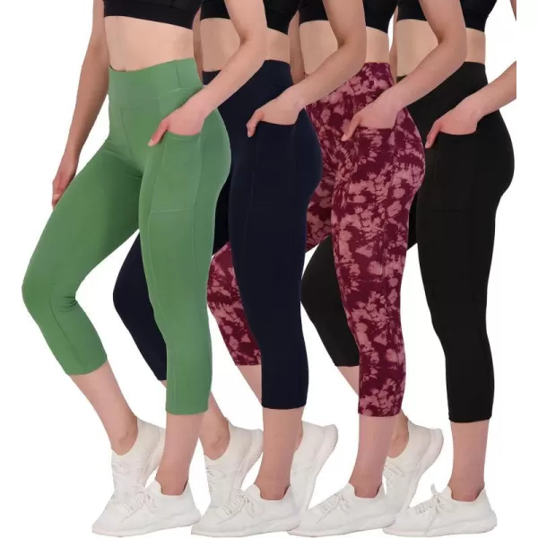 Real Essentials 4 Pack Womens Capri Leggings with Pockets Casual Yoga Workout Exercise Pants Available in Plus SizePlusSize Set 7