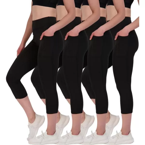 Real Essentials 4 Pack Womens Capri Leggings with Pockets Casual Yoga Workout Exercise Pants Available in Plus SizeStandard Set 1