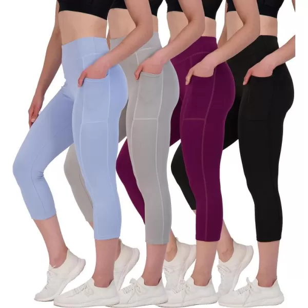 Real Essentials 4 Pack Womens Capri Leggings with Pockets Casual Yoga Workout Exercise Pants Available in Plus SizeStandard Set 3