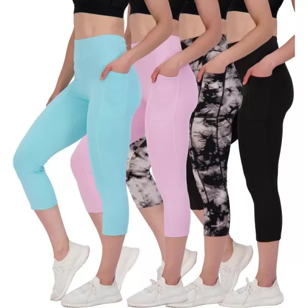 Real Essentials 4 Pack Womens Capri Leggings with Pockets Casual Yoga Workout Exercise Pants Available in Plus SizeStandard Set 5