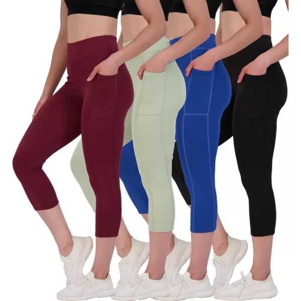 Real Essentials 4 Pack Womens Capri Leggings with Pockets Casual Yoga Workout Exercise Pants Available in Plus SizeStandard Set 9