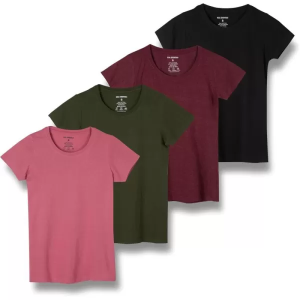 Real Essentials 4 Pack Womens ClassicFit Cotton ShortSleeve Scoop Crew Neck TShirt Available in Plus SizePlus Size Set 2