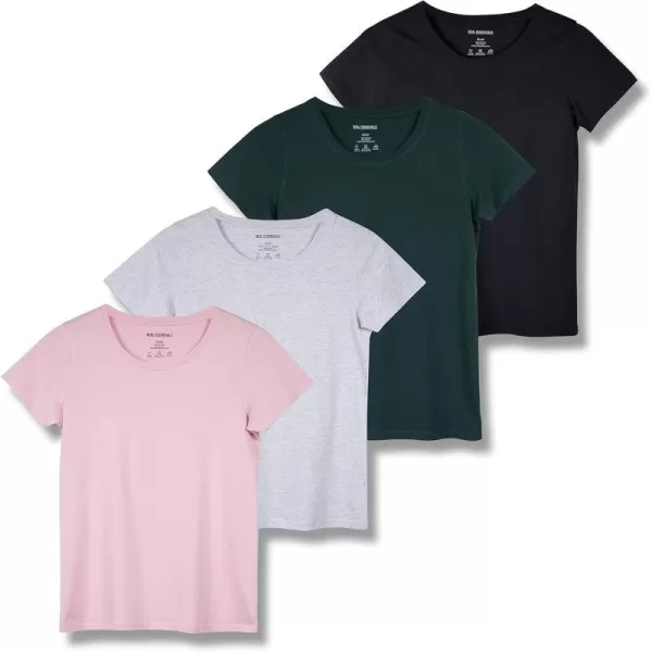 Real Essentials 4 Pack Womens ClassicFit Cotton ShortSleeve Scoop Crew Neck TShirt Available in Plus SizePlus Size Set 4