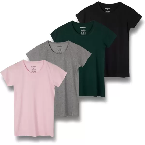 Real Essentials 4 Pack Womens ClassicFit Cotton ShortSleeve Scoop Crew Neck TShirt Available in Plus SizeRegular Size Set 4