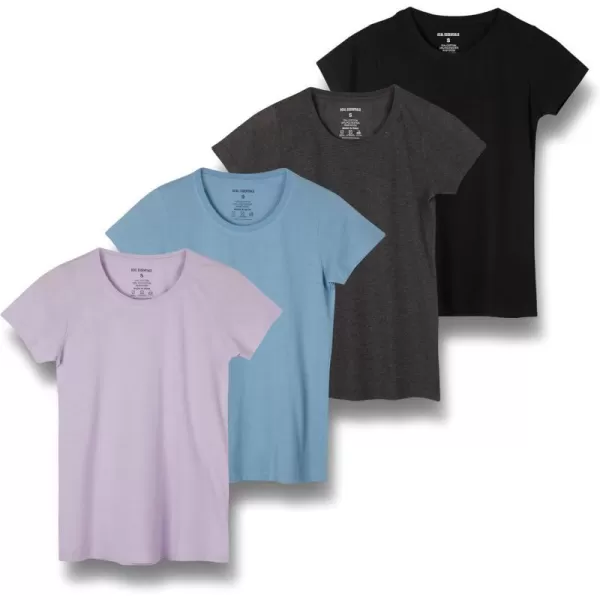 Real Essentials 4 Pack Womens ClassicFit Cotton ShortSleeve Scoop Crew Neck TShirt Available in Plus SizeRegular Size Set 8