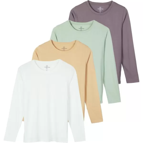 Real Essentials 4 Pack Womens Cotton ClassicFit LongSleeve Crewneck TShirt Available in Plus SizeStandard Set 1