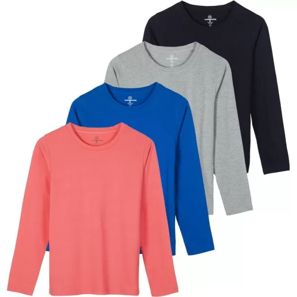 Real Essentials 4 Pack Womens Cotton ClassicFit LongSleeve Crewneck TShirt Available in Plus SizeStandard Set 2