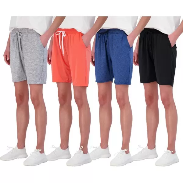 Real Essentials 4 Pack Womens DryFit Athletic 7 Bermuda Long High Waisted Running Shorts Available in Plus SizeSet 1