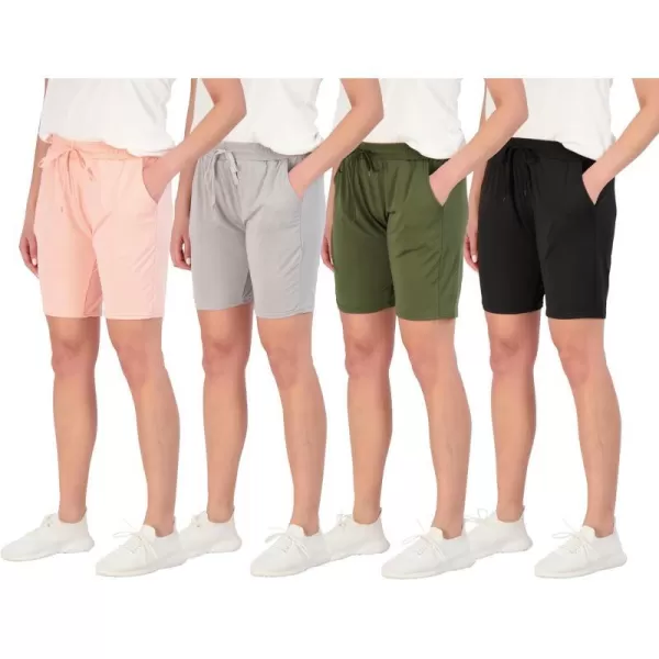 Real Essentials 4 Pack Womens DryFit Athletic 7 Bermuda Long High Waisted Running Shorts Available in Plus SizeSet 10