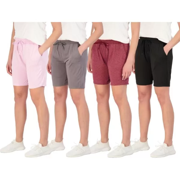 Real Essentials 4 Pack Womens DryFit Athletic 7 Bermuda Long High Waisted Running Shorts Available in Plus SizeSet 11