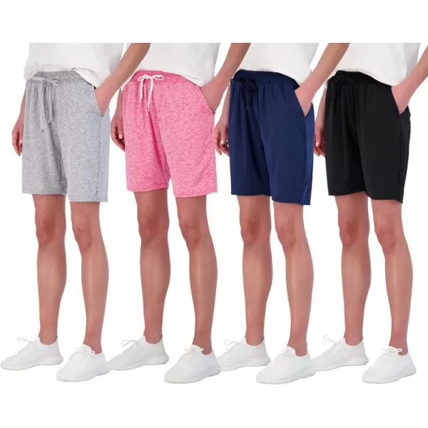 Real Essentials 4 Pack Womens DryFit Athletic 7 Bermuda Long High Waisted Running Shorts Available in Plus SizeSet 3