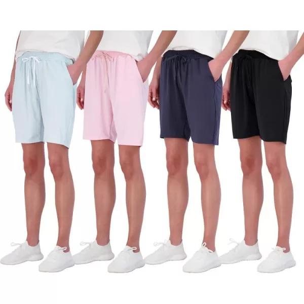 Real Essentials 4 Pack Womens DryFit Athletic 7 Bermuda Long High Waisted Running Shorts Available in Plus SizeSet 6