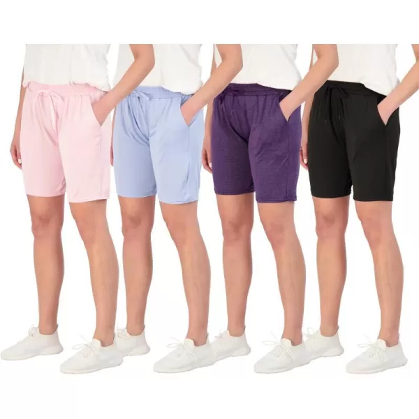 Real Essentials 4 Pack Womens DryFit Athletic 7 Bermuda Long High Waisted Running Shorts Available in Plus SizeSet 8