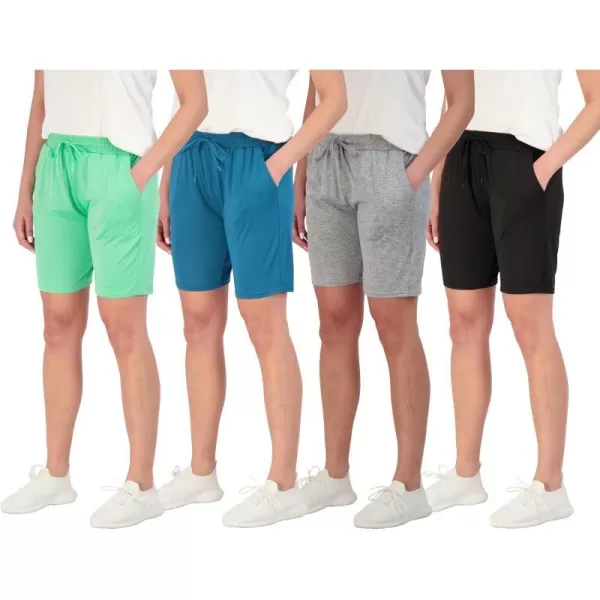 Real Essentials 4 Pack Womens DryFit Athletic 7 Bermuda Long High Waisted Running Shorts Available in Plus SizeSet 9