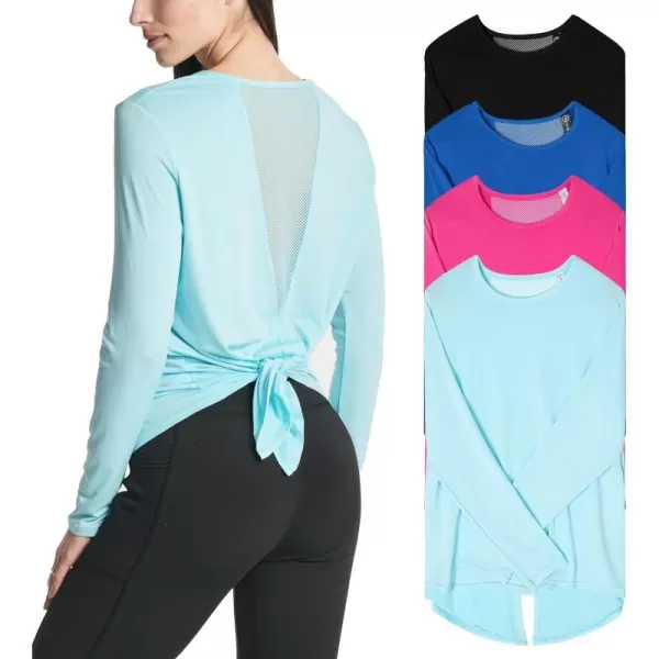 Real Essentials 4 Pack Womens DryFit LongSleeve Tie Back Athletic Workout TShirt Available in Plus SizeStandard Set 6