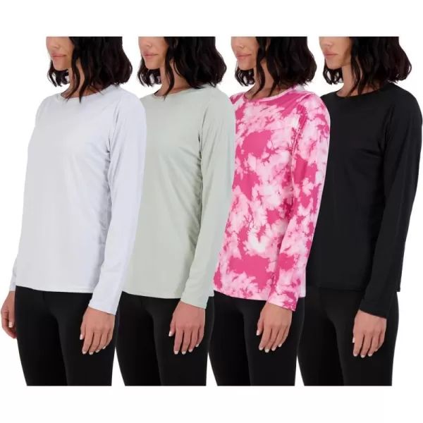 Real Essentials 4 Pack Womens DryFit Tech Stretch LongSleeve Athletic Workout TShirt Available in Plus SizeSet 1