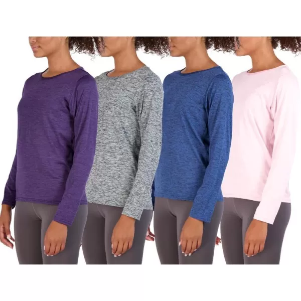 Real Essentials 4 Pack Womens DryFit Tech Stretch LongSleeve Athletic Workout TShirt Available in Plus SizeSet 11