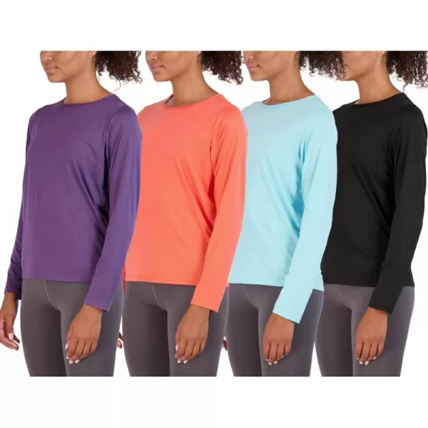 Real Essentials 4 Pack Womens DryFit Tech Stretch LongSleeve Athletic Workout TShirt Available in Plus SizeSet 12