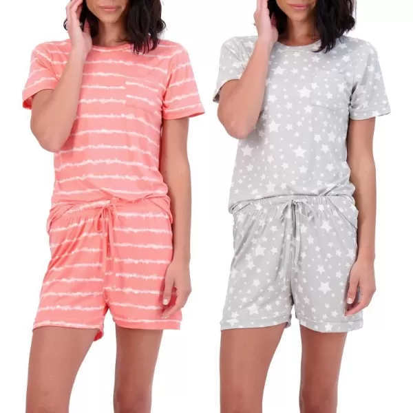 Real Essentials 4 Piece Womens Short Sleeve Top with Shorts Pajama Set  UltraSoft Lounge amp Sleepwear Available In PlusPlus Size Set 5