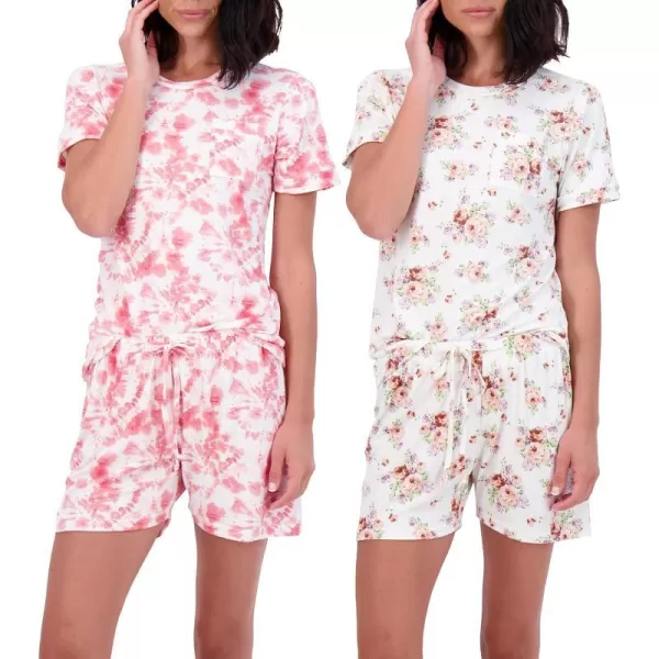 Real Essentials 4 Piece Womens Short Sleeve Top with Shorts Pajama Set  UltraSoft Lounge amp Sleepwear Available In PlusPlus Size Set 6