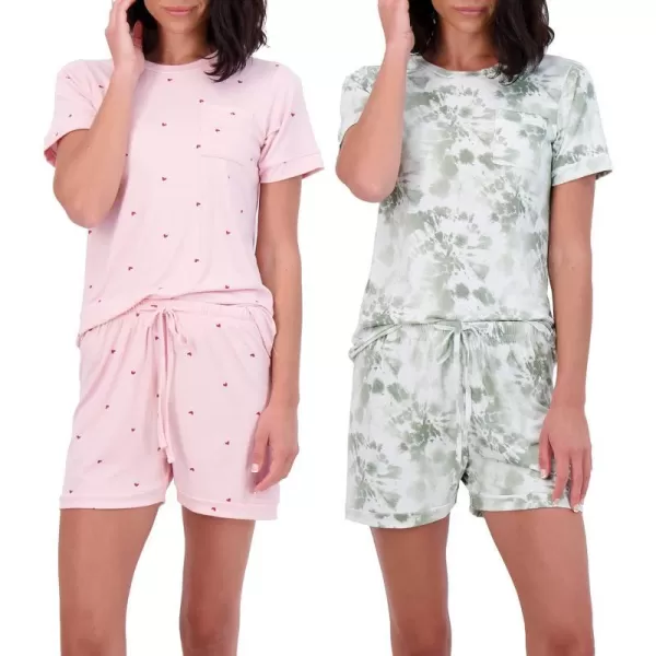 Real Essentials 4 Piece Womens Short Sleeve Top with Shorts Pajama Set  UltraSoft Lounge amp Sleepwear Available In PlusPlus Size Set 7