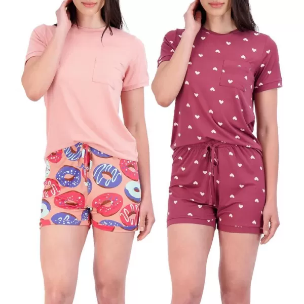 Real Essentials 4 Piece Womens Short Sleeve Top with Shorts Pajama Set  UltraSoft Lounge amp Sleepwear Available In PlusPlus Size Set 8