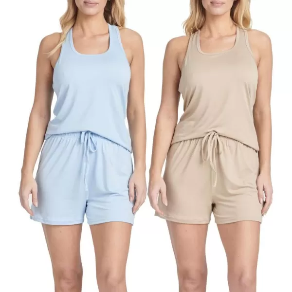 Real Essentials 4 Piece Womens SuperSoft Tank Top and Short Pajama Set  Loungewear Sleepwear Available in Plus SizeSet 2