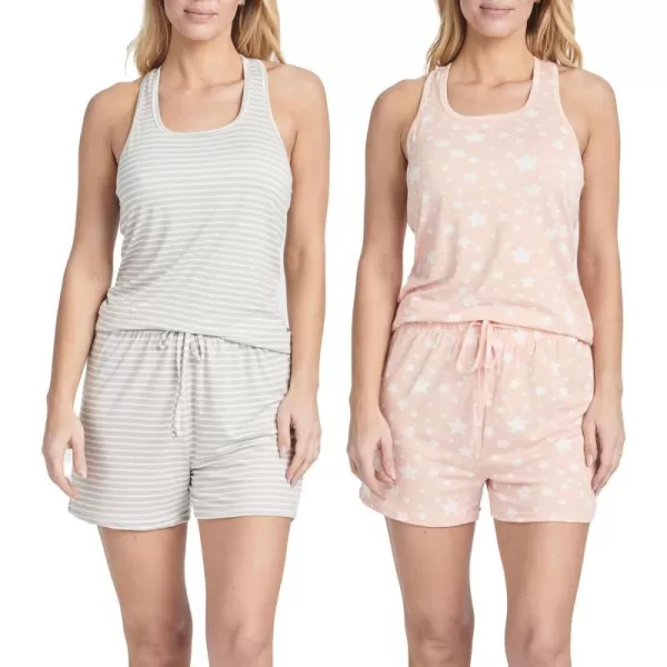 Real Essentials 4 Piece Womens SuperSoft Tank Top and Short Pajama Set  Loungewear Sleepwear Available in Plus SizeSet 3