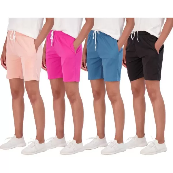 Real Essentials 4Pack Womens 7 Mesh QuickDry Bermuda Active Athletic Long Shorts with Pockets Available in Plus SizePlusSize Set 2