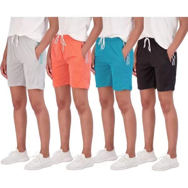 Real Essentials 4Pack Womens 7 Mesh QuickDry Bermuda Active Athletic Long Shorts with Pockets Available in Plus SizePlusSize Set 7