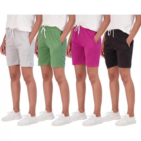 Real Essentials 4Pack Womens 7 Mesh QuickDry Bermuda Active Athletic Long Shorts with Pockets Available in Plus SizePlusSize Set 9