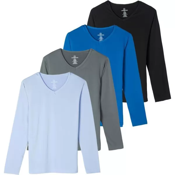 Real Essentials 4Pack Womens DryFit LongSleeve VNeck Athletic Workout Shirt Available in Plus SizeStandard Set 7