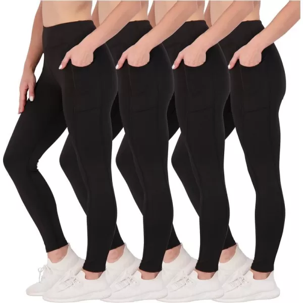 Real Essentials 4Pack Womens Full Length Fitted Athletic Yoga Performance Leggings with Pockets Available in Plus SizeStandard Set 1