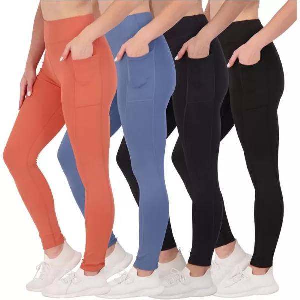 Real Essentials 4Pack Womens Full Length Fitted Athletic Yoga Performance Leggings with Pockets Available in Plus SizeStandard Set 2