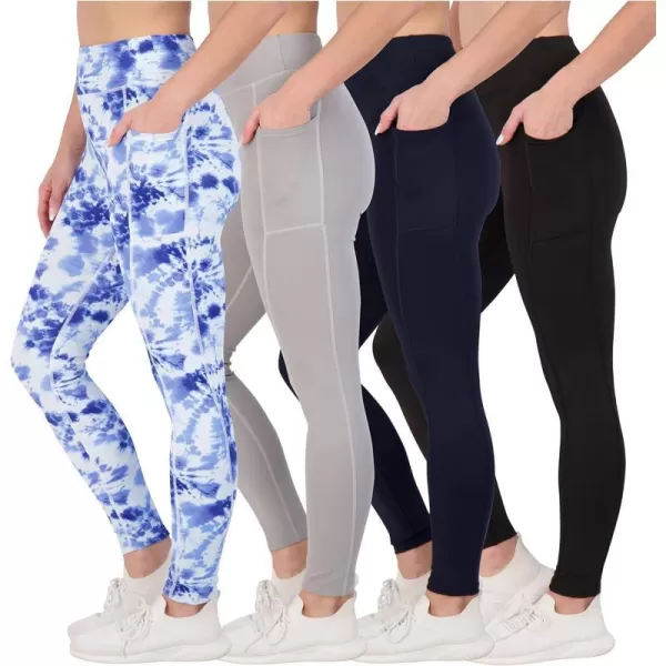 Real Essentials 4Pack Womens Full Length Fitted Athletic Yoga Performance Leggings with Pockets Available in Plus SizeStandard Set 3