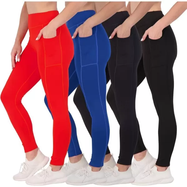 Real Essentials 4Pack Womens Full Length Fitted Athletic Yoga Performance Leggings with Pockets Available in Plus SizeStandard Set 8