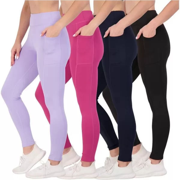 Real Essentials 4Pack Womens Full Length Fitted Athletic Yoga Performance Leggings with Pockets Available in Plus SizeStandard Set 9