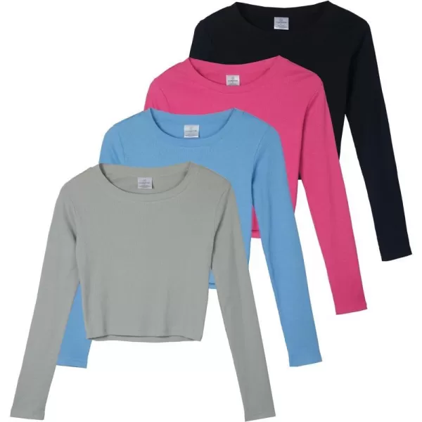 Real Essentials 4Pack Womens Long Sleeve Ribbed Knit Cotton Crew Neck Crop Top Shirt  Available in Plusplussize Set 5