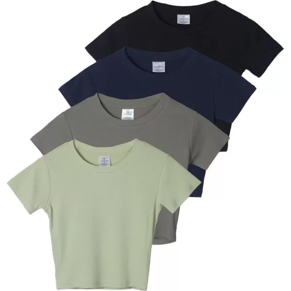 Real Essentials 4Pack Womens Short Sleeve Ribbed Knit Cotton Crew Neck Crop Top TShirt  Available in PlusSet 7