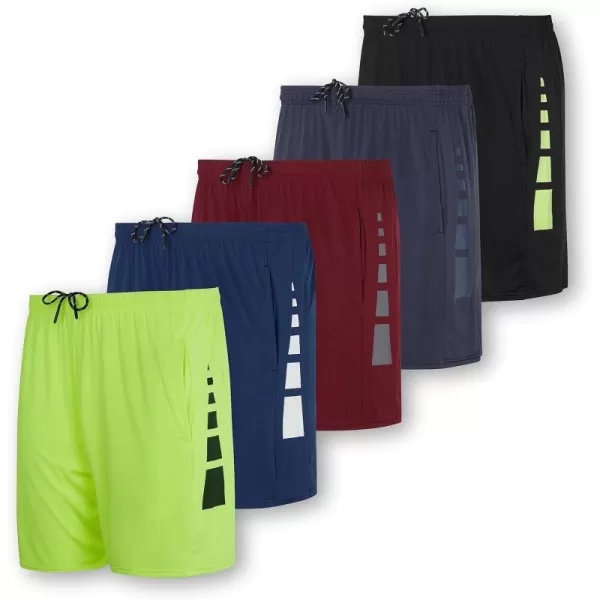 Real Essentials 5 Pack Mens 5 Inseam DryFit Running Workout Shorts  Pockets amp Drawstring Available in Big amp TallBig amp Tall Set 2