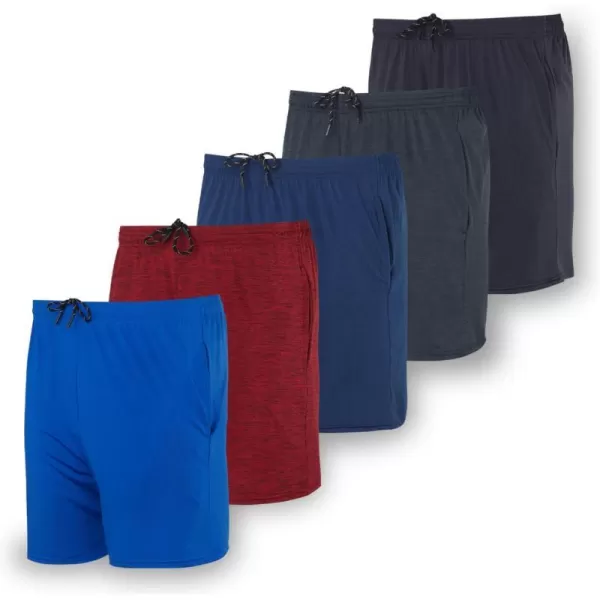 Real Essentials 5 Pack Mens 5 Inseam DryFit Running Workout Shorts  Pockets amp Drawstring Available in Big amp TallBig amp Tall Set 4