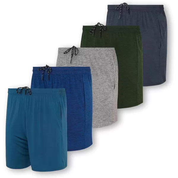 Real Essentials 5 Pack Mens 5 Inseam DryFit Running Workout Shorts  Pockets amp Drawstring Available in Big amp TallBig amp Tall Set 5